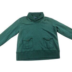 Polo Ralph Lauren Sweater Mens XL Green Cotton Blend Detailed Pockets Shawl Neck